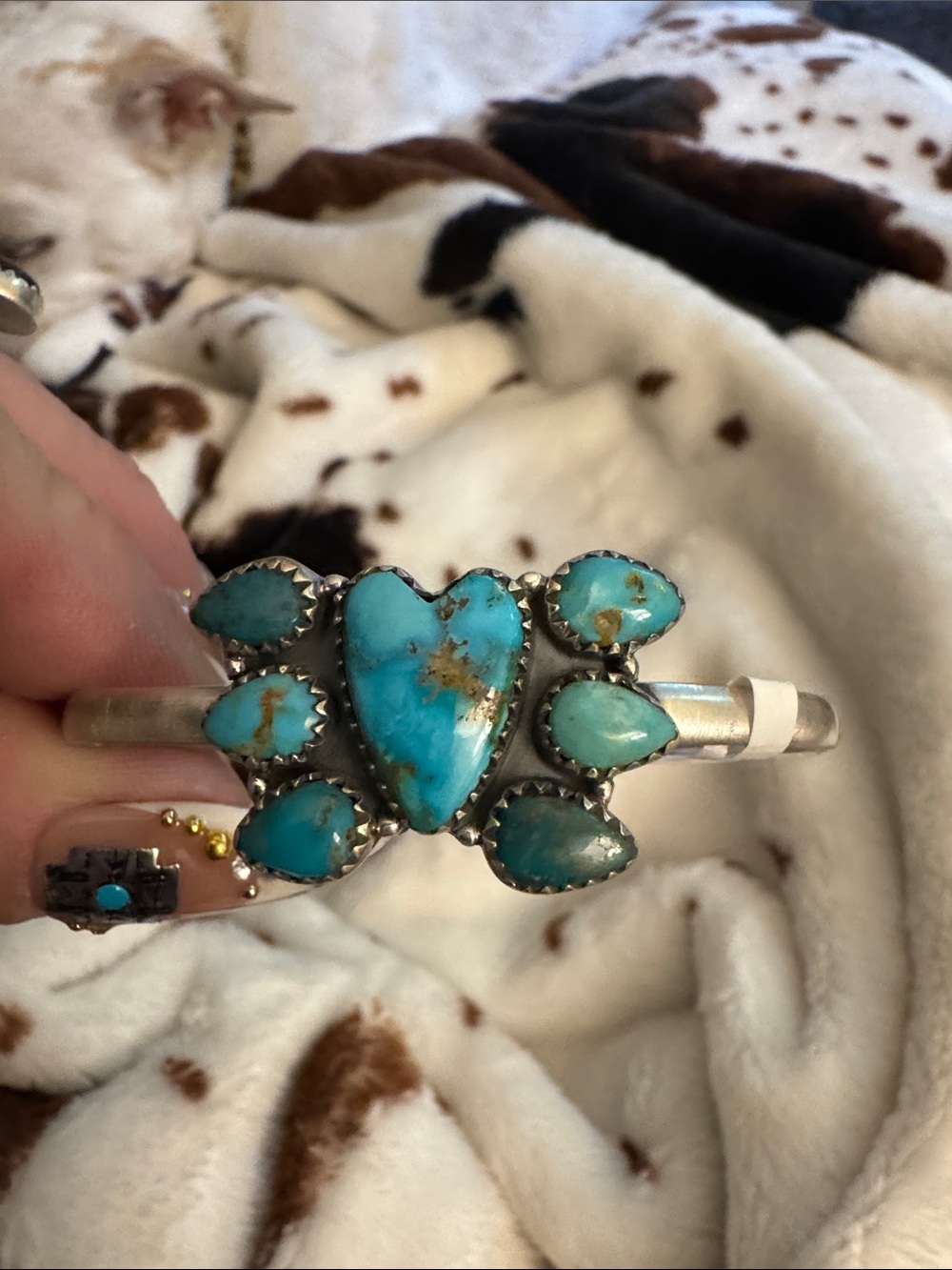Turquoise Heart Cluster Cuff Bracelet - Women's Silver 925